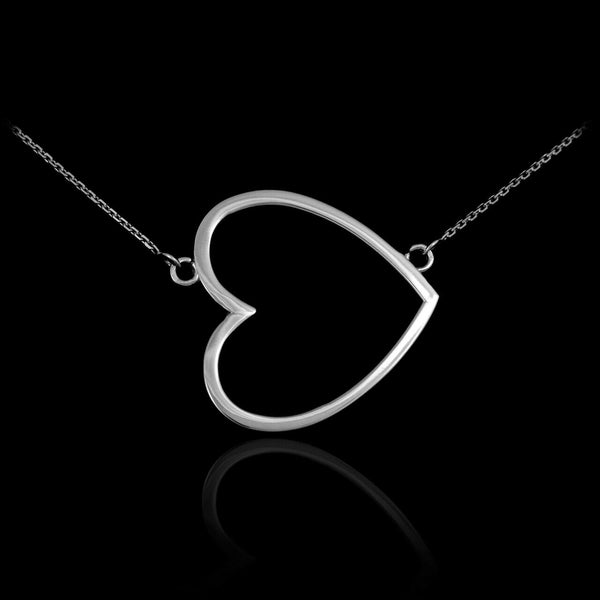 925 Sterling Silver Cut out Sideways Open Heart Necklace Valentine's Day