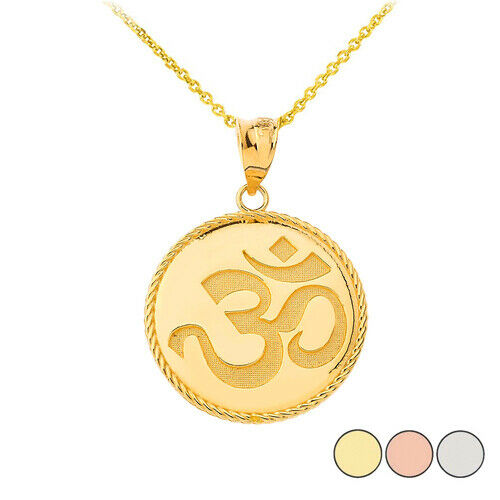10k Solid Gold Ohm OM AUM Symbol Yoga Buddhism Hinduism Pendant Necklace