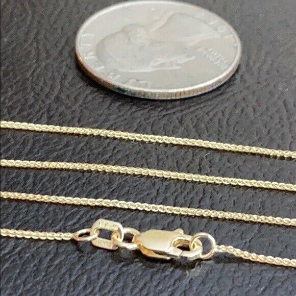 14k Solid Yellow Real Gold 0.8 mm Round Wheat Chain Necklace 16", 18", 20"
