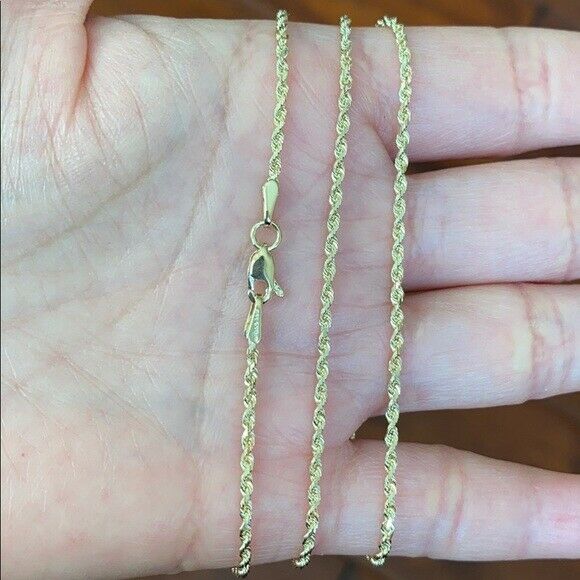 10 k Real Yellow Gold 1.8 mm Solid D/C Rope Chain Necklace 16",18",20",22",24".