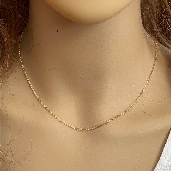 14 k Solid Yellow Real Gold 1.5 mm Light Rolo Chain Necklace 16",18",20" Lobster