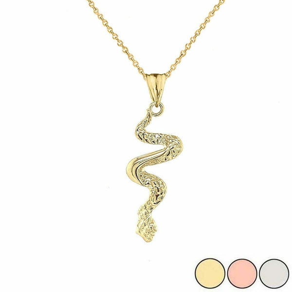 Solid 14k Yellow Gold Serpent Snake Pendant Necklace