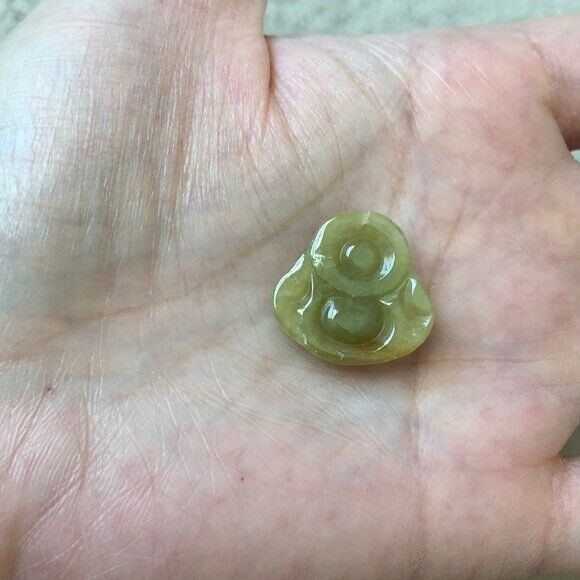 Small Happy Laughing Buddha Natural Real Brown Green Jade (Pendant) 100% Natural
