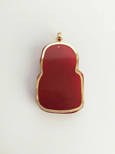 The God of Longevity Red Large Pendant in 18K Yellow Gold