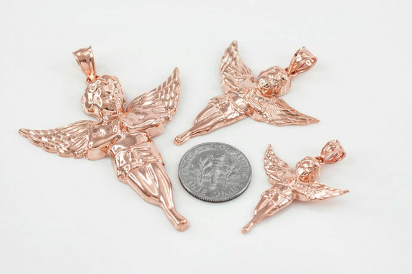 10K Solid Rose Gold Diamond Cut Angel Pendant Size Small, Medium, Large