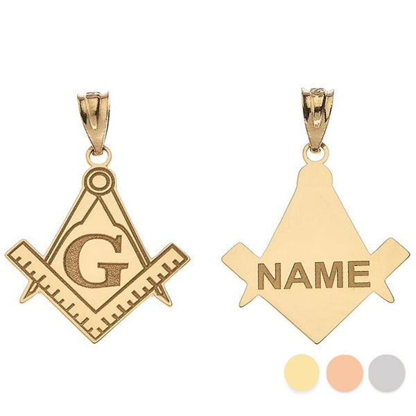 Personalized Name 10k 14k Gold Freemason Masonic Compas Square Pendant Necklace