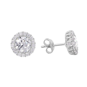 NWT Sterling Silver 925 Rhodium Plated Round CZ Halo Stud Earrings