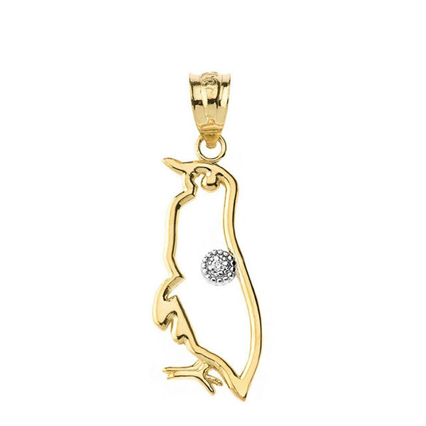 10k 14k Solid Gold Diamond Penguin Seabird Outline Openwork Pendant Necklace