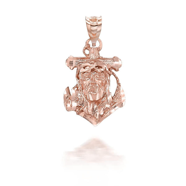 14k Solid Gold Jesus Face Anchor Pendant - Yellow, Rose, or White