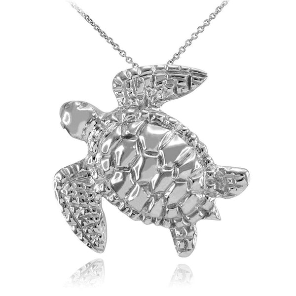 925 Sterling Silver Turtle Lucky Hawaiian Honu Sea Pendant Necklace