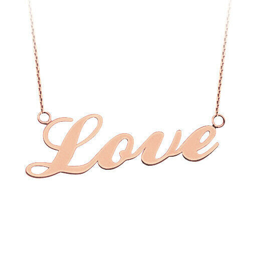 925 Sterling Silver Rose Gold E2W Love Script Cut Out Necklace - Adjustable