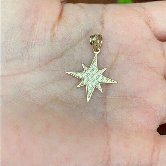 14K Solid Yellow Gold North Star Pendant Charm Necklace 16" 18" 20" 22"