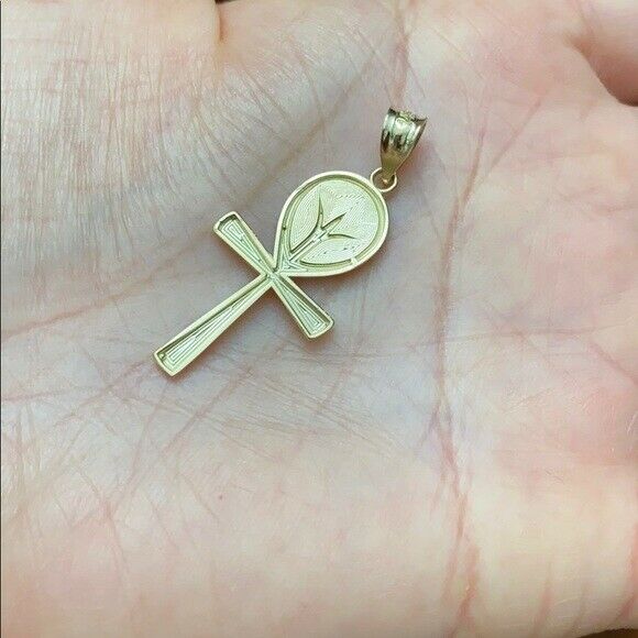 14K Solid White Gold Ankh Cross Tree of Life Pendant Necklace