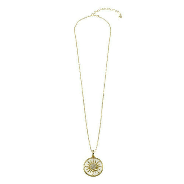 925 Sterling Silver Gold Plated MOP CZ Sun Adjustable Necklace 16"-18"