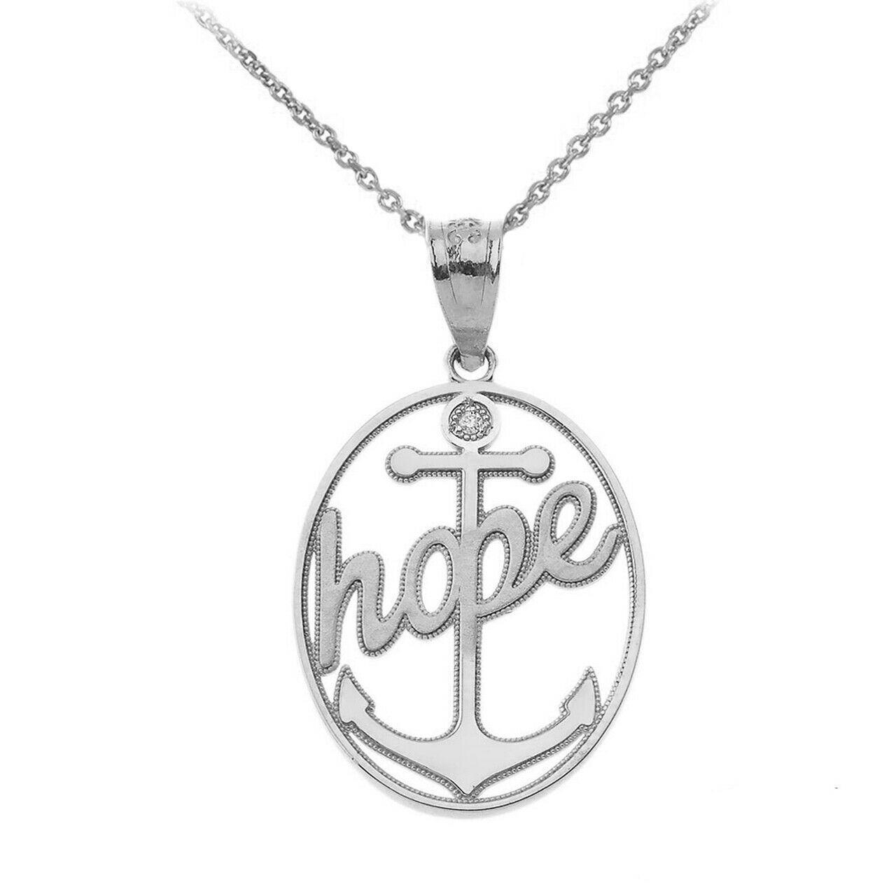 925 Sterling Silver Hope CZ Anchor Openwork Oval Pendant Necklace 16" 18" 20" 22
