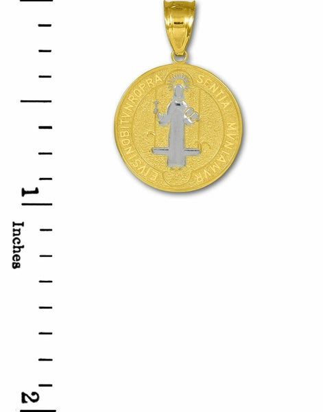 10K Solid Gold Two Tone Reversible St. Benedict Coin Charm Pendant