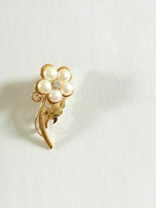 NWOT 14K Solid Yellow Gold Flower Fresh Water Pearl Brooch Pin