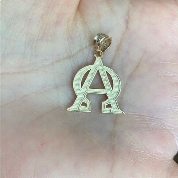 10k Yellow Gold Chirsitian Alpha Omega Christ Symbol Pendant Necklace
