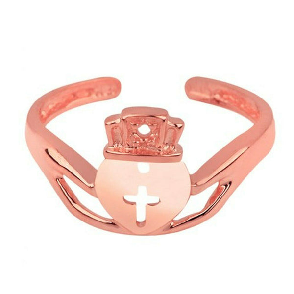 14K Solid Gold Classic Claddagh Heart Crown Cross Toe Ring - Yellow, Rose, White