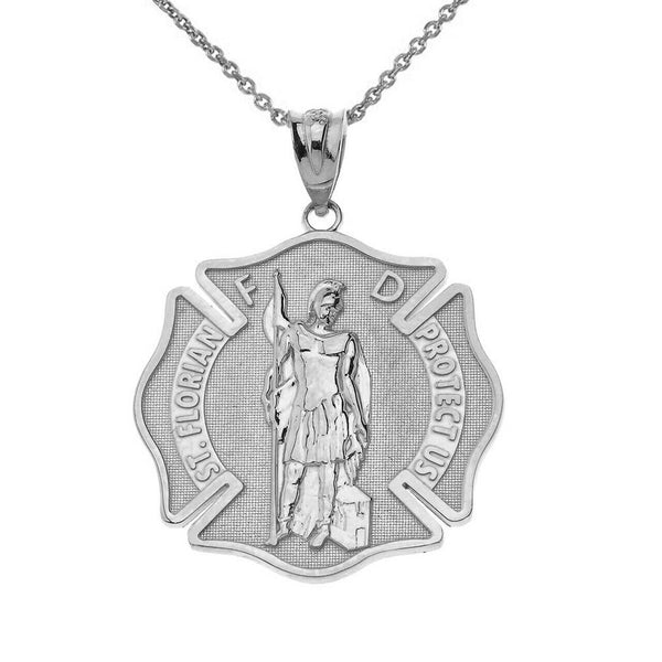 14k Solid Gold Saint Florian Firefighter Pendant Necklace Yellow, Rose, White