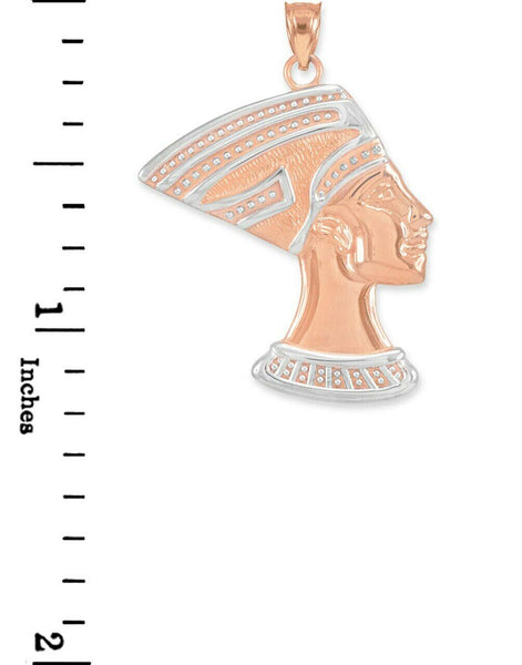 14K Two Tone Rose Gold Queen Nefertiti Pendant Egypt Mummy Royalty Power Wisdom