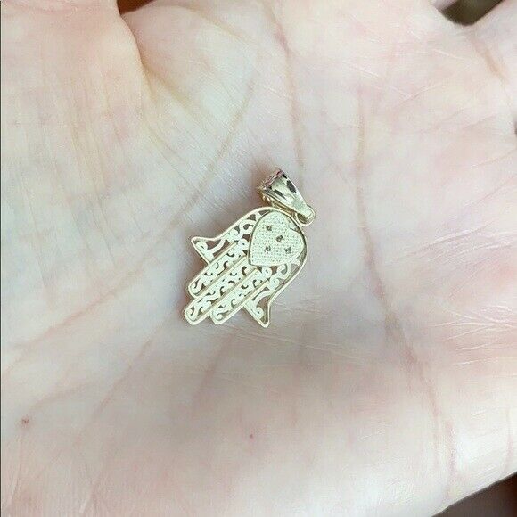 14k Solid White  Gold Diamond Filigree Hamsa Pendant Necklace 16" 18" 20" 22"