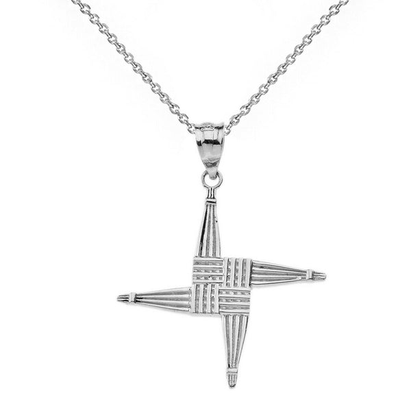 925 Sterling Silver Irish St. Brigid's Christian Wall Cross Pendant Necklace