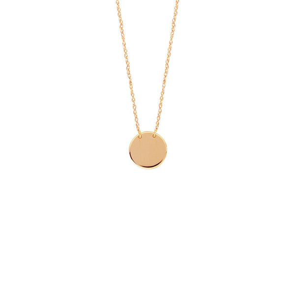 14K Solid Rose Gold Mini Disk Round Disc Dainty Necklace - Minimalist 16"-18"