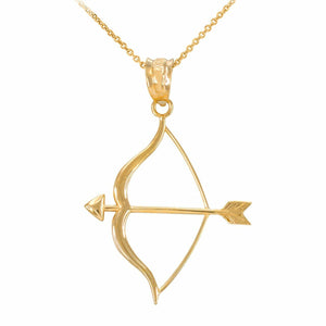 14k Solid Yellow Gold Bow and Arrow Pendant Necklace