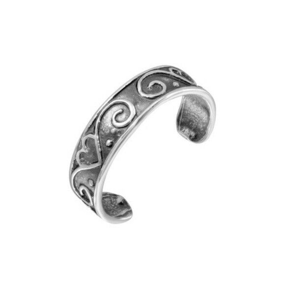 Sterling Silver Oxidized Calligraphy Curve Heart Toe Ring Adjust Finger Thumb