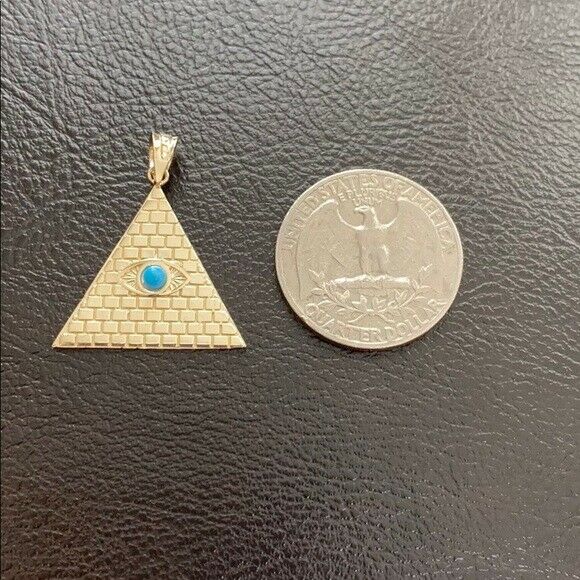 14k Yellow Gold Egyptian Pyramid with Turquoise Evil Eye Pendant Necklace