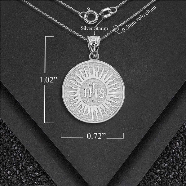 14K Solid Gold Holy Name of Jesus Pendant Necklace - Yellow, Rose, or White