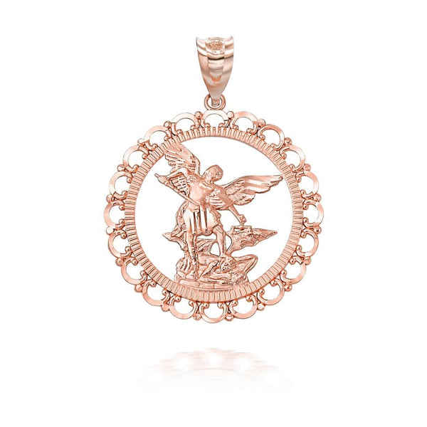 14k Yellow Gold Saint St Michael Archangel Openwork Pendant Necklace S, L