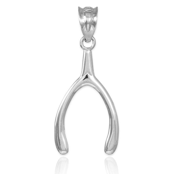 10k Solid White Gold Polished Wishbone Pendant Necklace 16", 18", 20", 22"