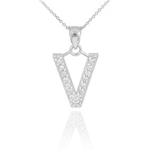 925 Sterling Silver Letter "V" Initial CZ Monogram Pendant Necklace 16 18 20 22"