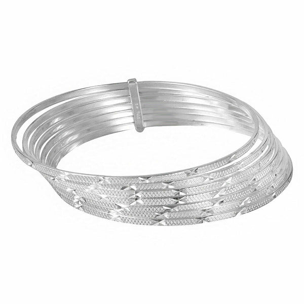 NWT Fine Sterling Silver Diamond Cut Semanario Bangle Bracelet 60, 65, 70 mm-135