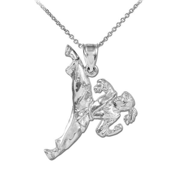 Female Marshal Arts Karate Sterling Silver Sports Pendant Necklace