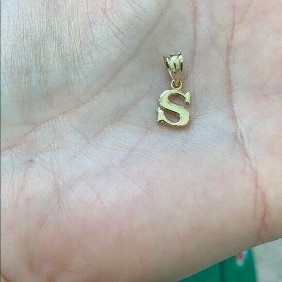 10k Solid Yellow Gold Small Mini Initial Letter S Pendant Necklace