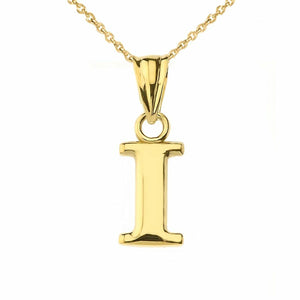 10k Solid Yellow Gold Small Mini Initial Letter I Pendant Necklace