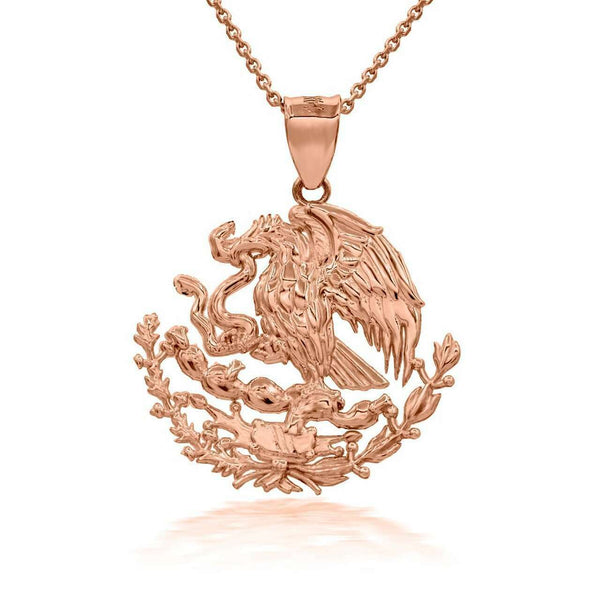 10K Solid Yellow Gold Mexico Mexican Eagle Coat Of Arms Pendant Necklace