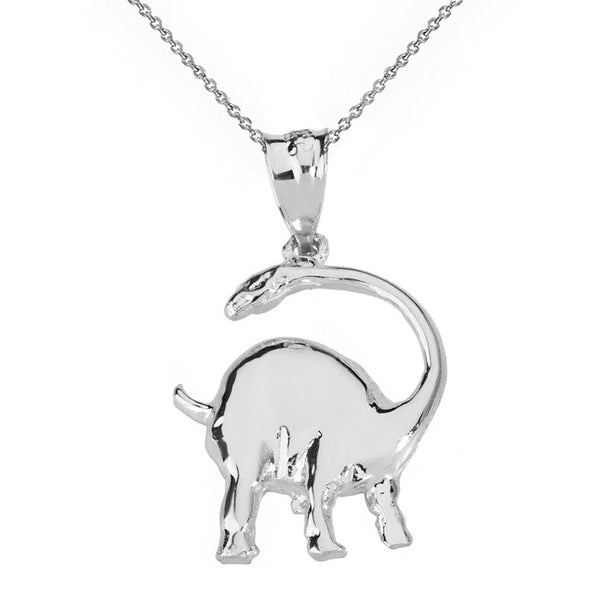 925 Sterling Silver Prehistoric Brachiosaurus Dinosaur Pendant Necklace