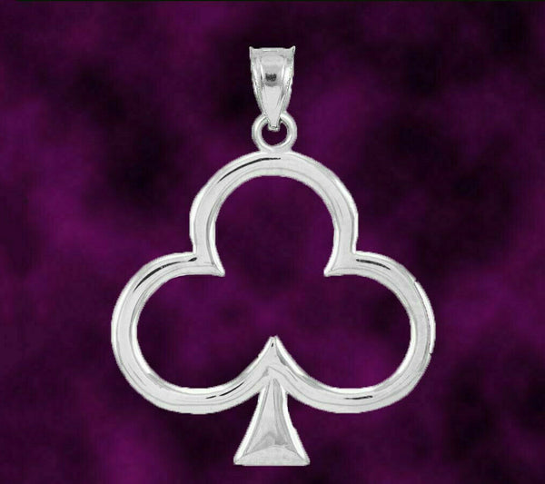 14k Solid White Gold Lucky Shamrock Four Leaf Clover Irish Pendant Necklace