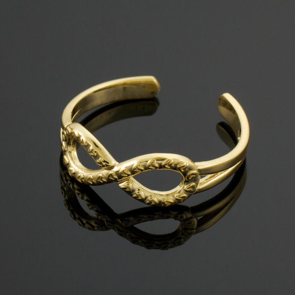 Infinity Toe Ring in 10K Solid Yellow Gold, White, Rose Knuckle Hearts Texture