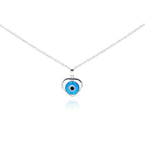 925 Sterling Silver Rhodium Open Heart Evil Eye CZ Necklace Necklace