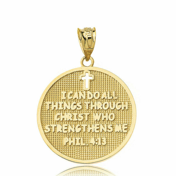 Solid Gold Philippians 4:13 I Can Do All Things Through Christ Pendant Necklace