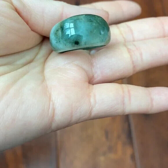 Green Natual Jade Band Ring Big Size 11 - Unisex Width 8-14mm