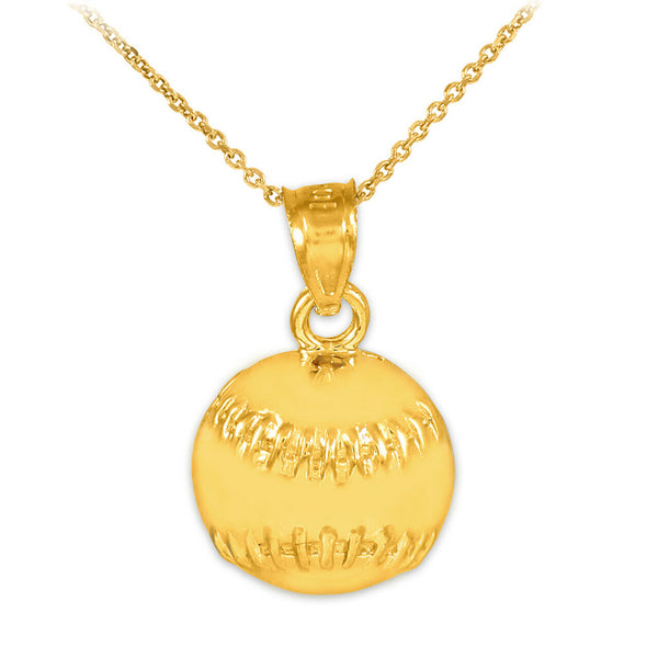 10k Yellow Gold Baseball Softball Charm Pendant Necklace