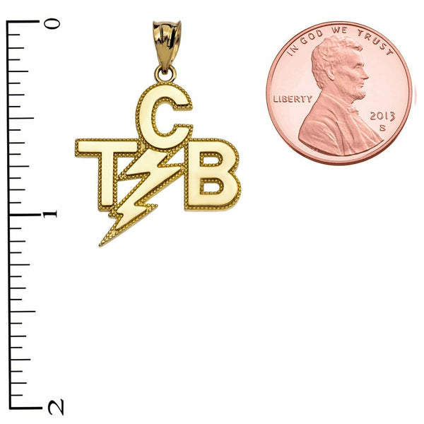 10K Solid Yellow Gold Taking Care of Business In A Flash (TCB) Pendant Necklace