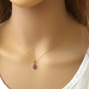 14K Solid Gold Mini Oval Pink Star Pendant Dainty Necklace -Minimalist 16"-18"