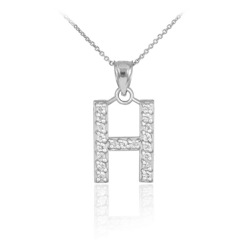 925 Sterling Silver Letter "H" Initial CZ Monogram Pendant Necklace 16 18 20 22"